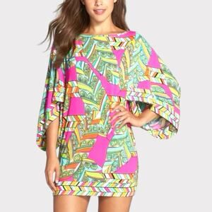 Trina Turk Tunic Cover Up Size S Dress Luxury Stretch Pink Multi-color Geometric